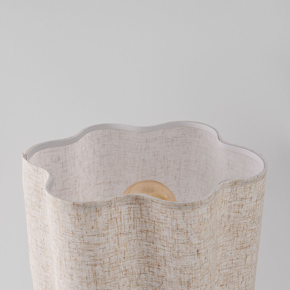 Bordslampa Hiron i beige med linneskärm