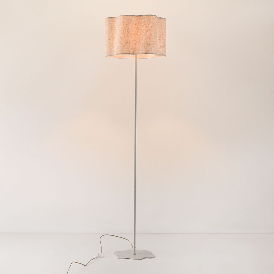 Golvlampa Hiros beige med linneskärm