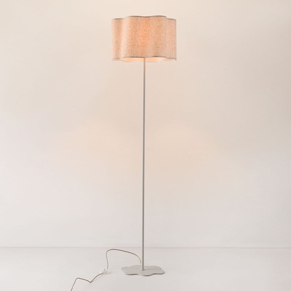 Golvlampa Hiros i beige med linneskärm