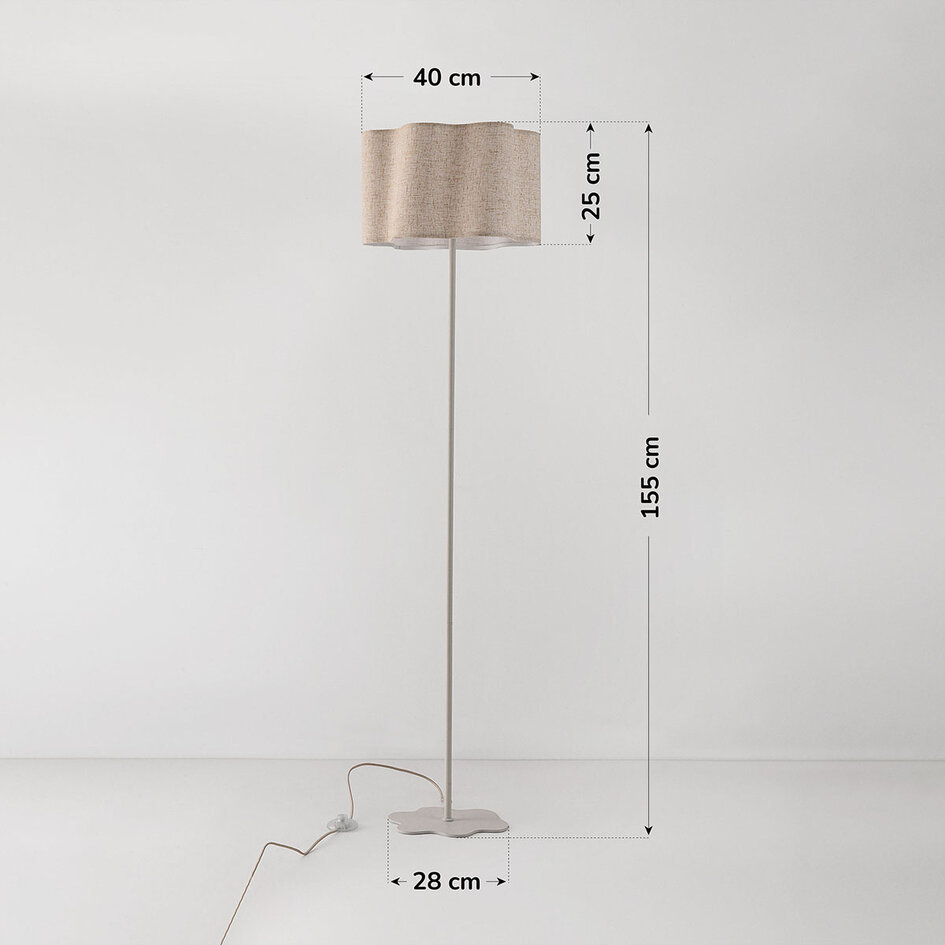 Golvlampa Hiros i beige med linneskärm