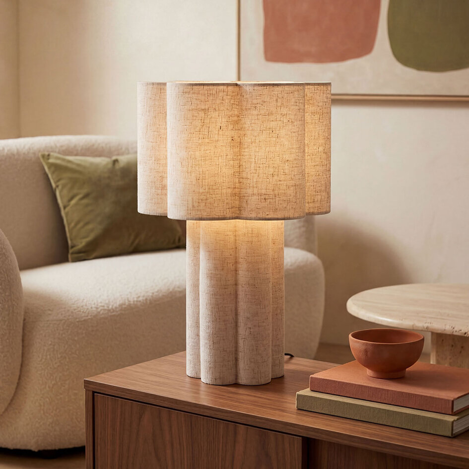 Bordslampa Hiko av linne - beige