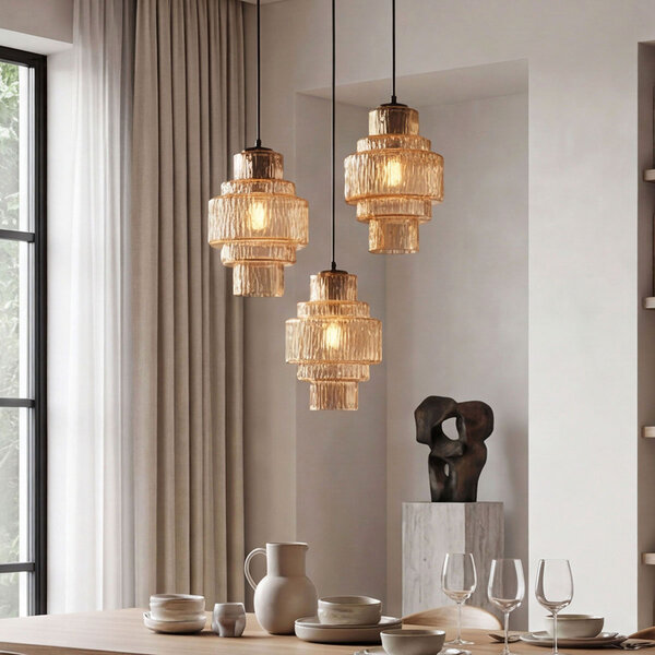 3-ljus design taklampa med bärnstensfärgat glas - Orina
