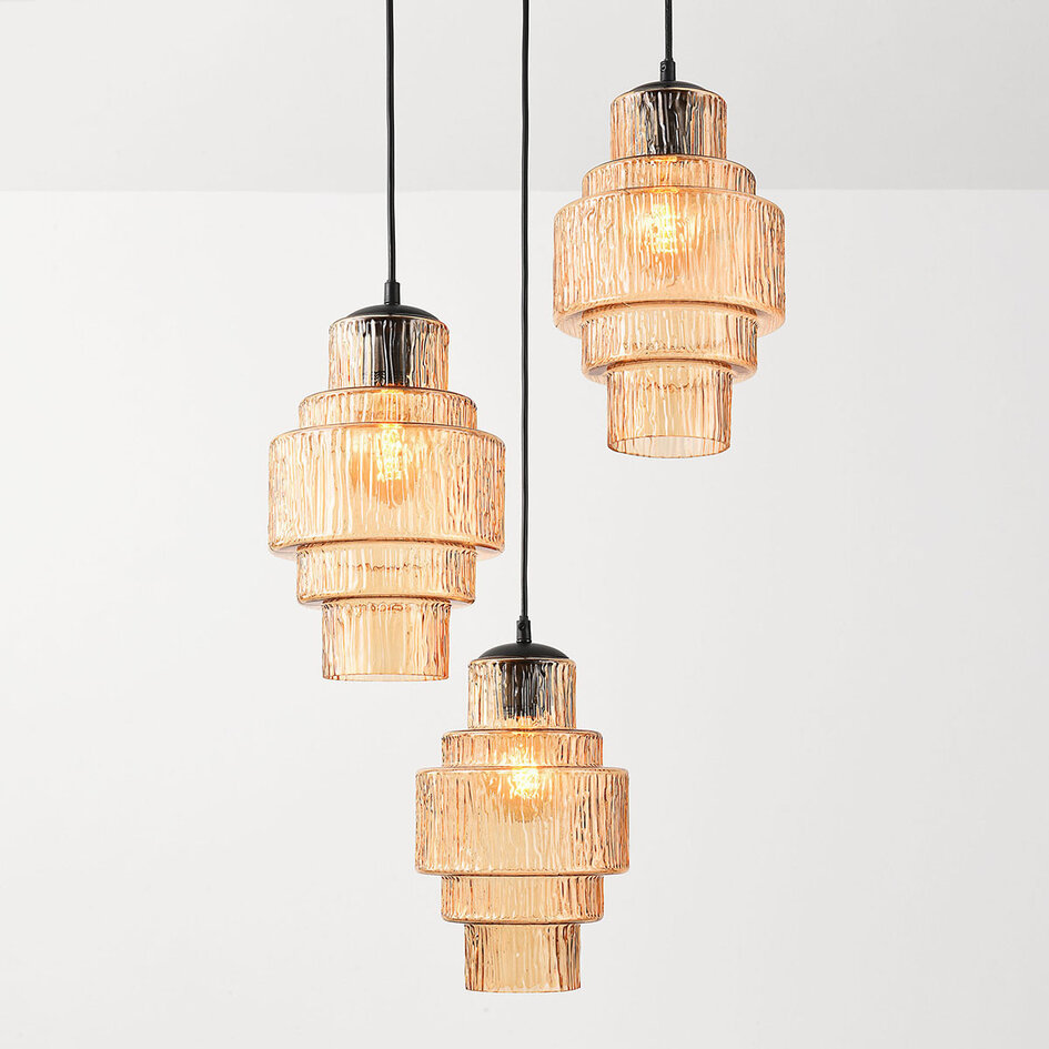 3-ljus design taklampa med bärnstensfärgat glas - Orina