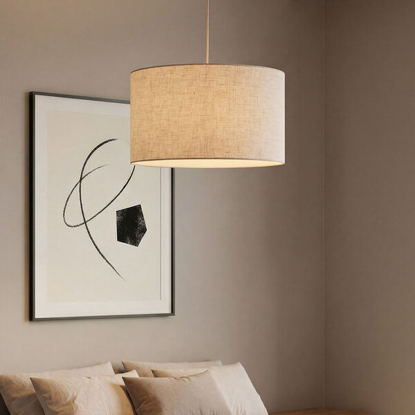 Modern taklampa Avano beige med linneskärm