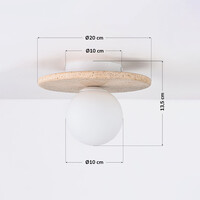 Taklampa Cenno - travertinutseende med mjölkvitt glas