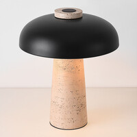 Bordslampa Tavio i Japandistil av travertin (natursten) med svart skärm