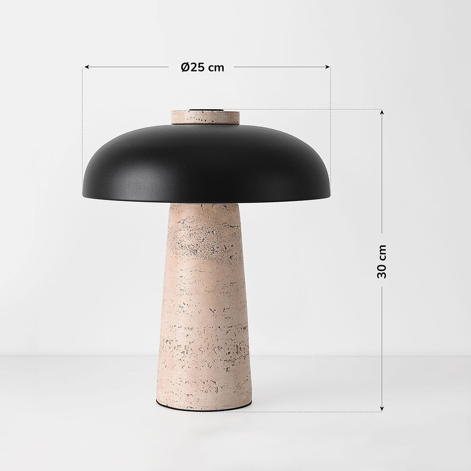 Bordslampa Tavio i Japandistil av travertin (natursten) med svart skärm