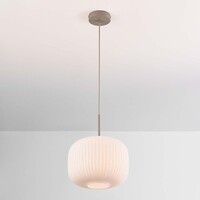 Pendellampa Isolde - beige med räfflat mjölkvitt glas