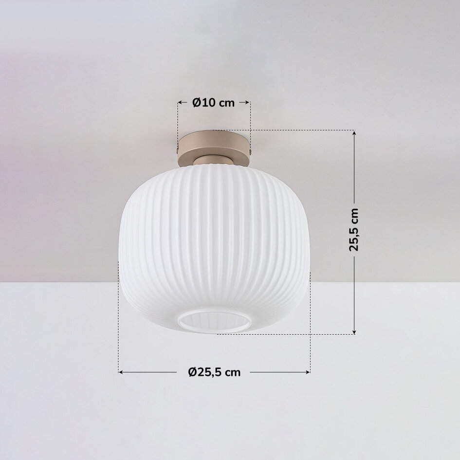 Taklampa Ilyana i räfflat mjölkvitt glas i beige