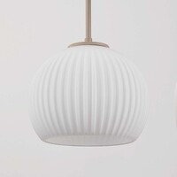 Pendellampa Odalyn med sex lampor - beige med räfflat mjölkvitt glas