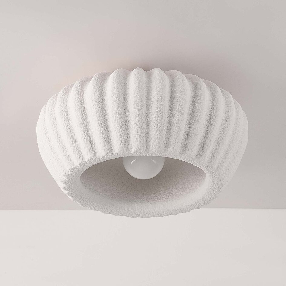 Wabi sabi-taklampa Kagei - vit med steneffekt