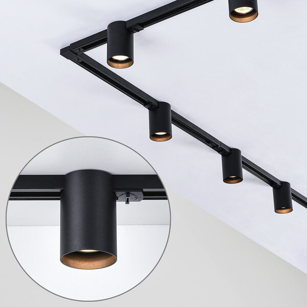 Set med 1-fas skensystem på 3 meter med Zylox-spotlights, svart