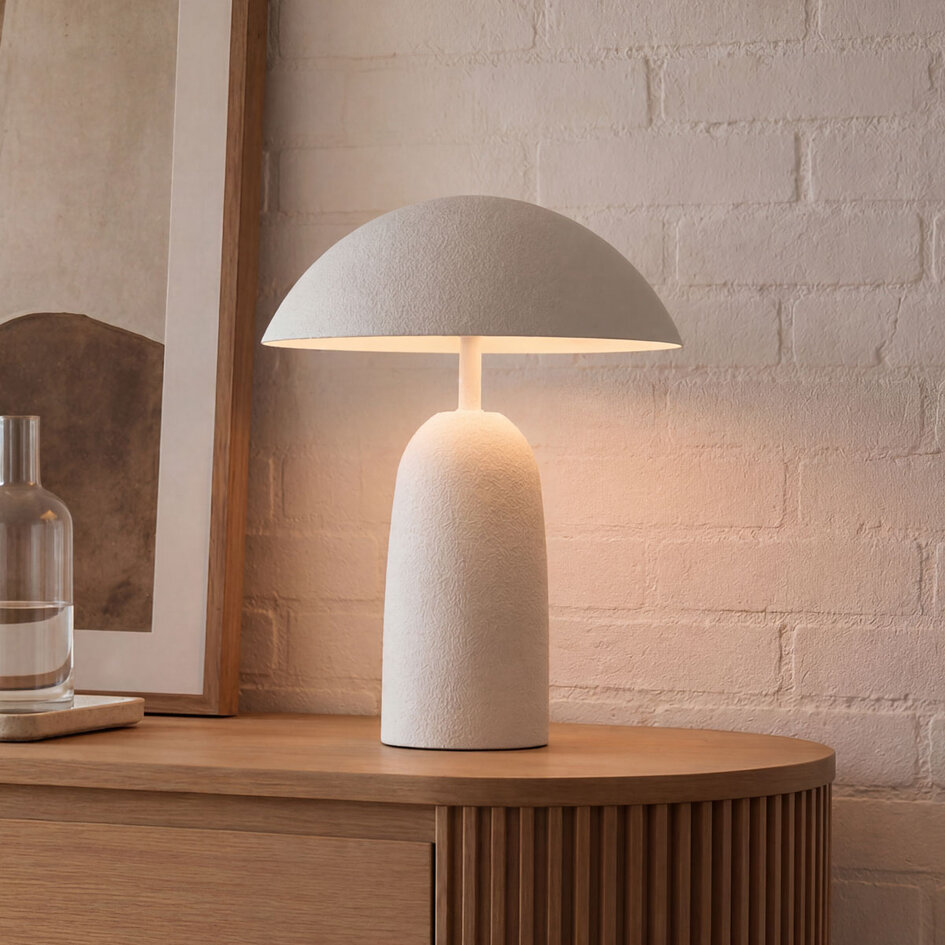 Svampformad bordslampa Pablo med två lampor i vit metall