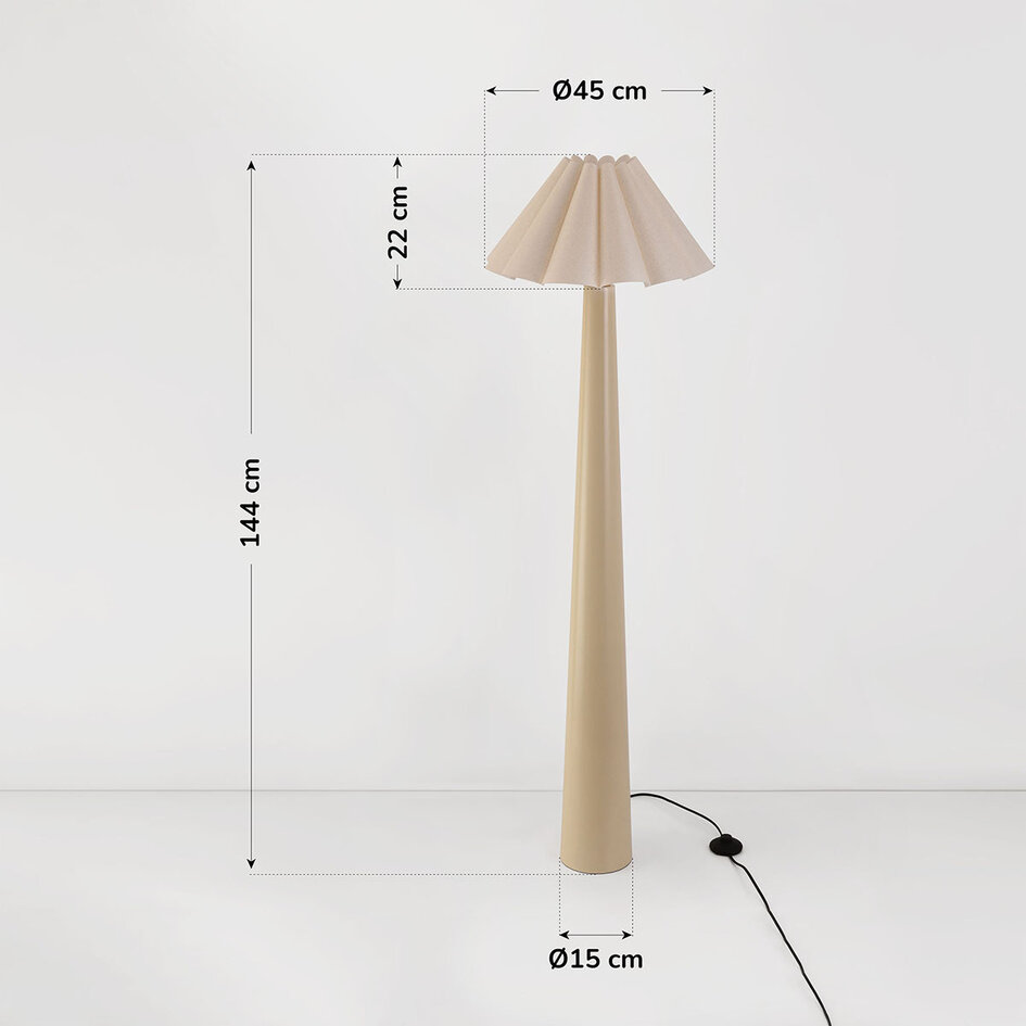 Golvlampa Maude med plisserad linneskärm i beige