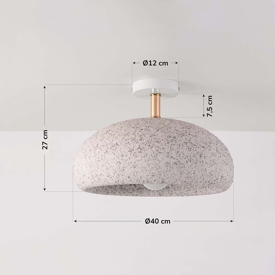 Wabi sabi-taklampa Zenro - vit terrazzo med roséguldsdetalj