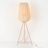 Golvlampa Solvo av tyg i ljusbeige