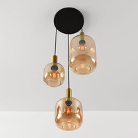 Pendellampa Pendu med tre lampor, guld och amberglas