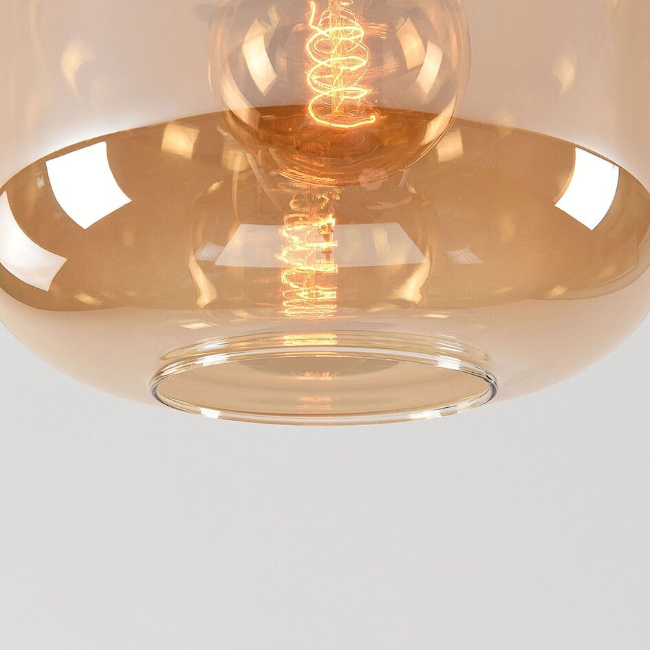 Taklampa Soli i svart med amberglas