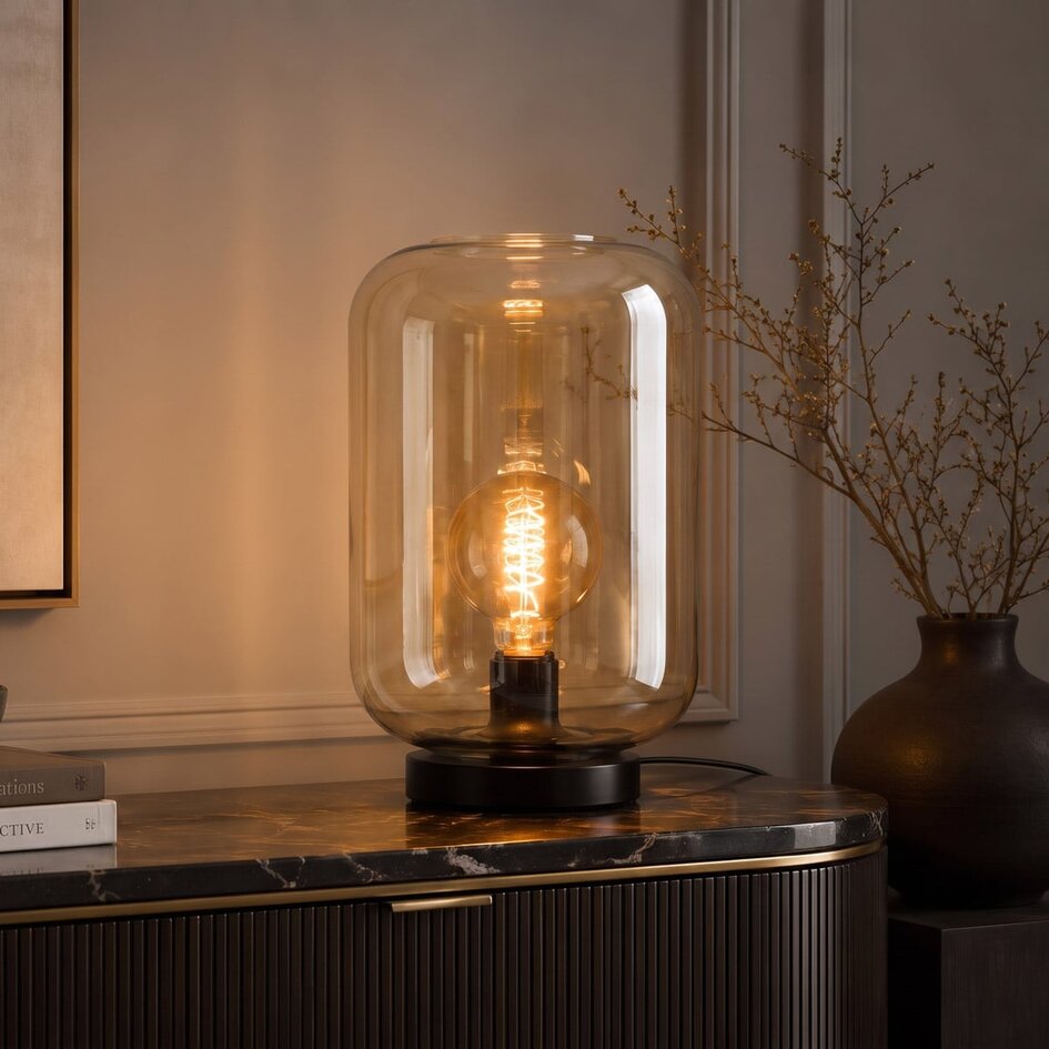 Bordslampa Solo i svart med amberglas