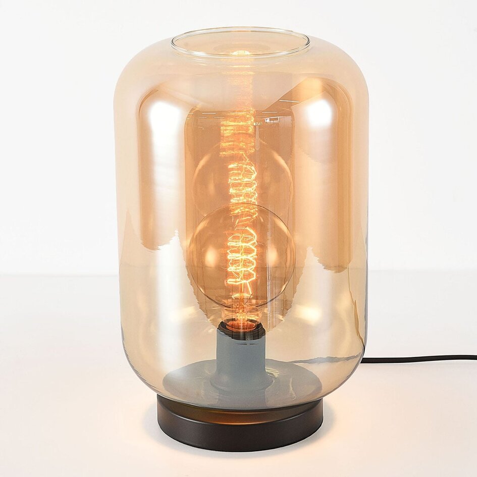 Bordslampa Solo i svart med amberglas