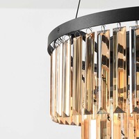 Pendellampa Kristal med tre lampor, kristaller i amberglas