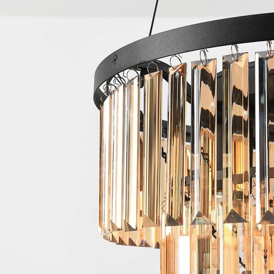 Pendellampa Kristal med tre lampor, kristaller i amberglas