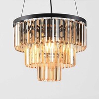 Pendellampa Kristal med tre lampor, kristaller i amberglas