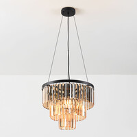 Pendellampa Kristal med tre lampor, kristaller i amberglas