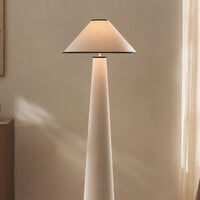 Golvlampa Violetta i linne, benvitt