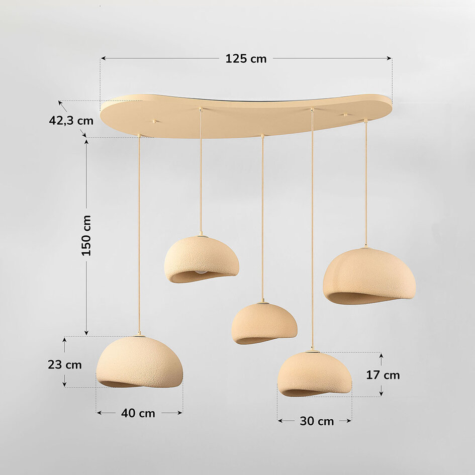 Wabi Sabi pendellampa Klori med fem lampor, sandbeige steneffekt
