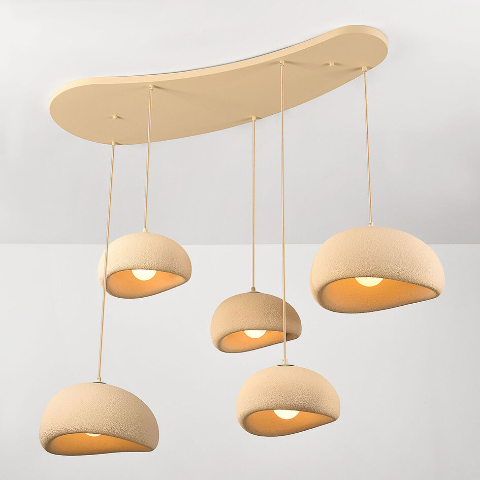 Wabi Sabi pendellampa Klori med fem lampor, sandbeige steneffekt