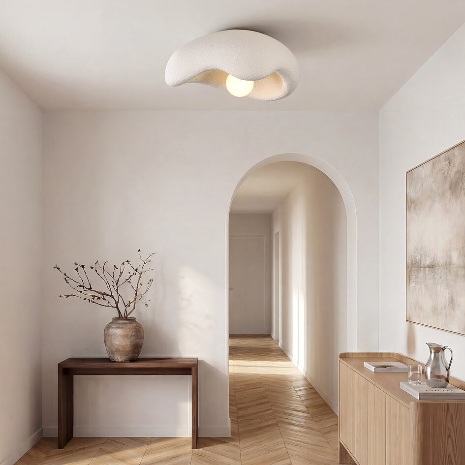 Wabi Sabi taklampa Ishi med steneffekt i vitt