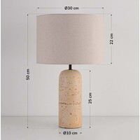 Bordslampa Seraphina med linneskärm och keramisk fot med travertineffekt