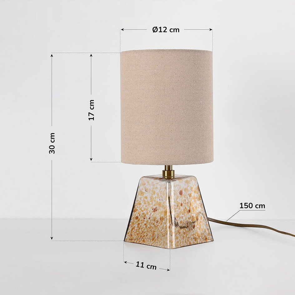 Bordslampa Irsa med linneskärm och amberglas