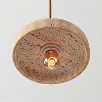 Japandi taklampa Florinda med travertin (natursten) och trä, 2-ljus