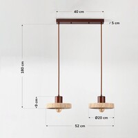 Japandi taklampa Florinda med travertin (natursten) och trä, 2-ljus