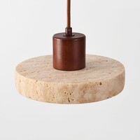 Japandi taklampa Florinda med travertin (natursten) och trä, 2-ljus