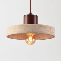 Japandi taklampa Flory med travertin (natursten) och trä