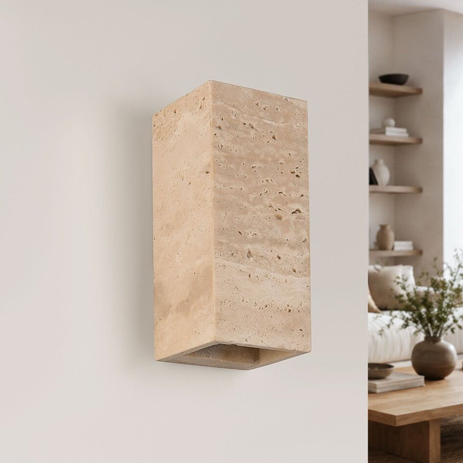 Vägglampa Brian i travertin (natursten) - upp & ner