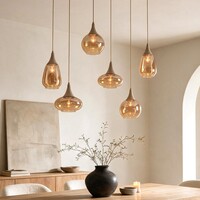 6-ljus taklampa Loic med bärnstensfärgat glas - sandbeige