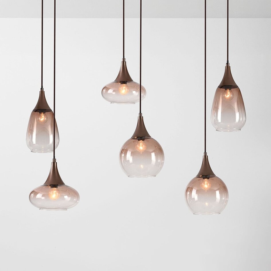 6-ljus taklampa Loic med ombréglas - brun