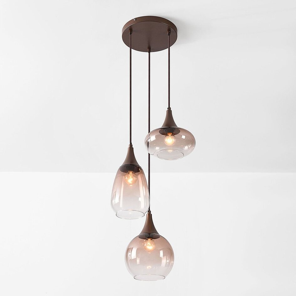3-ljus taklampa Loua med ombréglas - brun