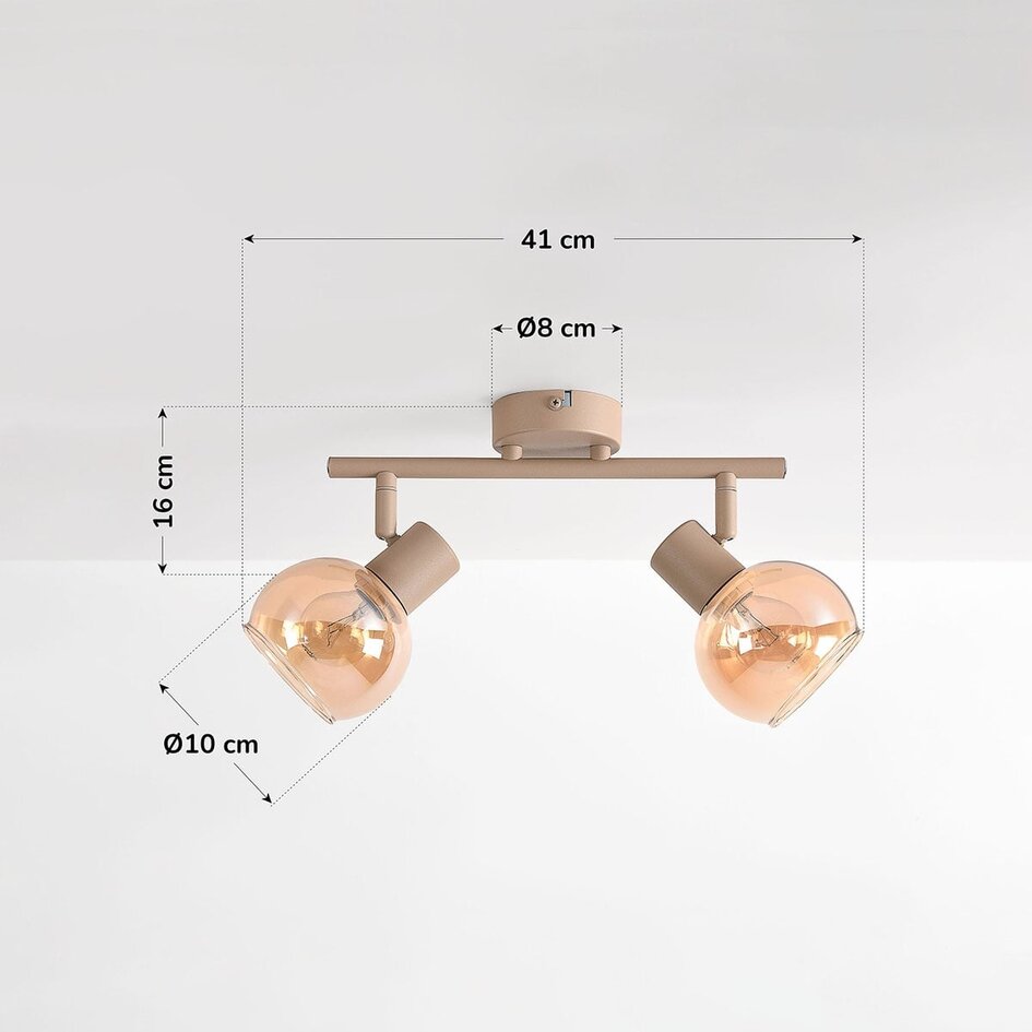 Taklampa Phiene med 2 vridbara bärnstensfärgade glasskärmar - beige