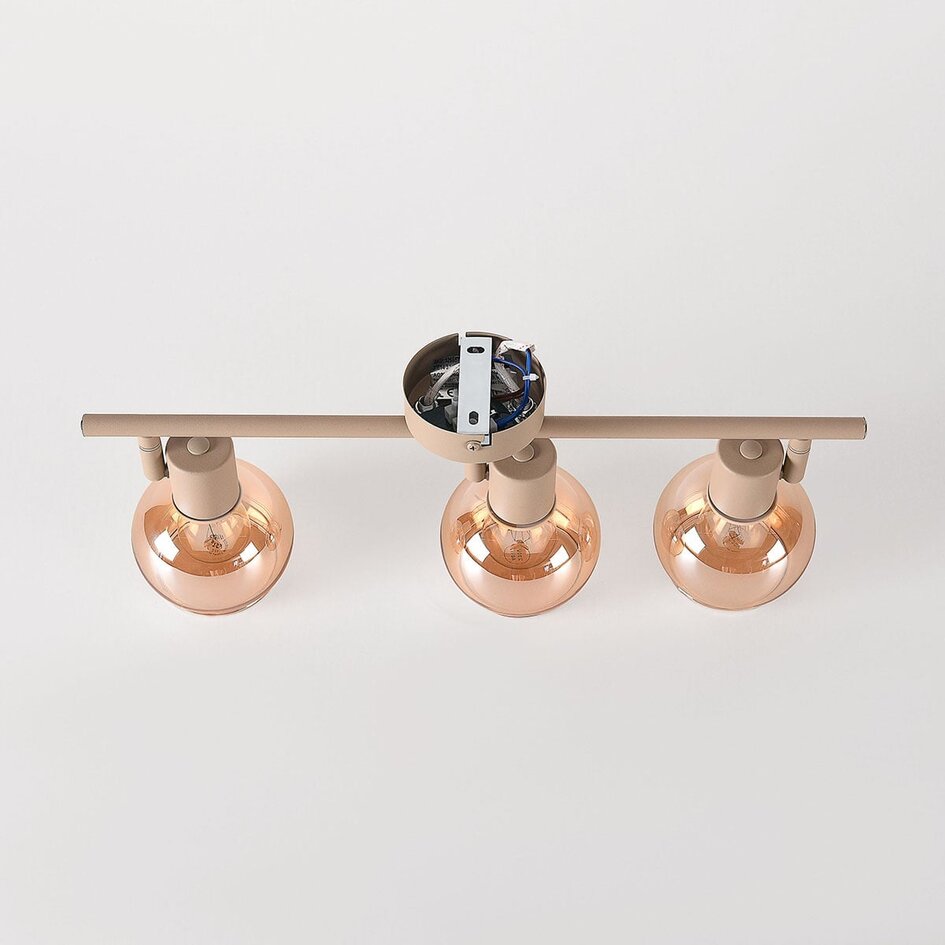 Justerbar taklampa Lorie 3-ljus med bärnstensfärgat glas - beige