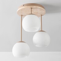 Taklampa Carati i travertin (natursten) med mjölkvitt glas, 3-ljus - beige