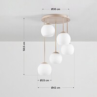 Taklampa Carat i travertin (natursten) med mjölkvitt glas, 5-ljus - beige