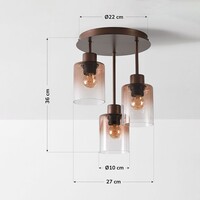 Taklampa Lire med tre lampor, ombre-glas i brunt