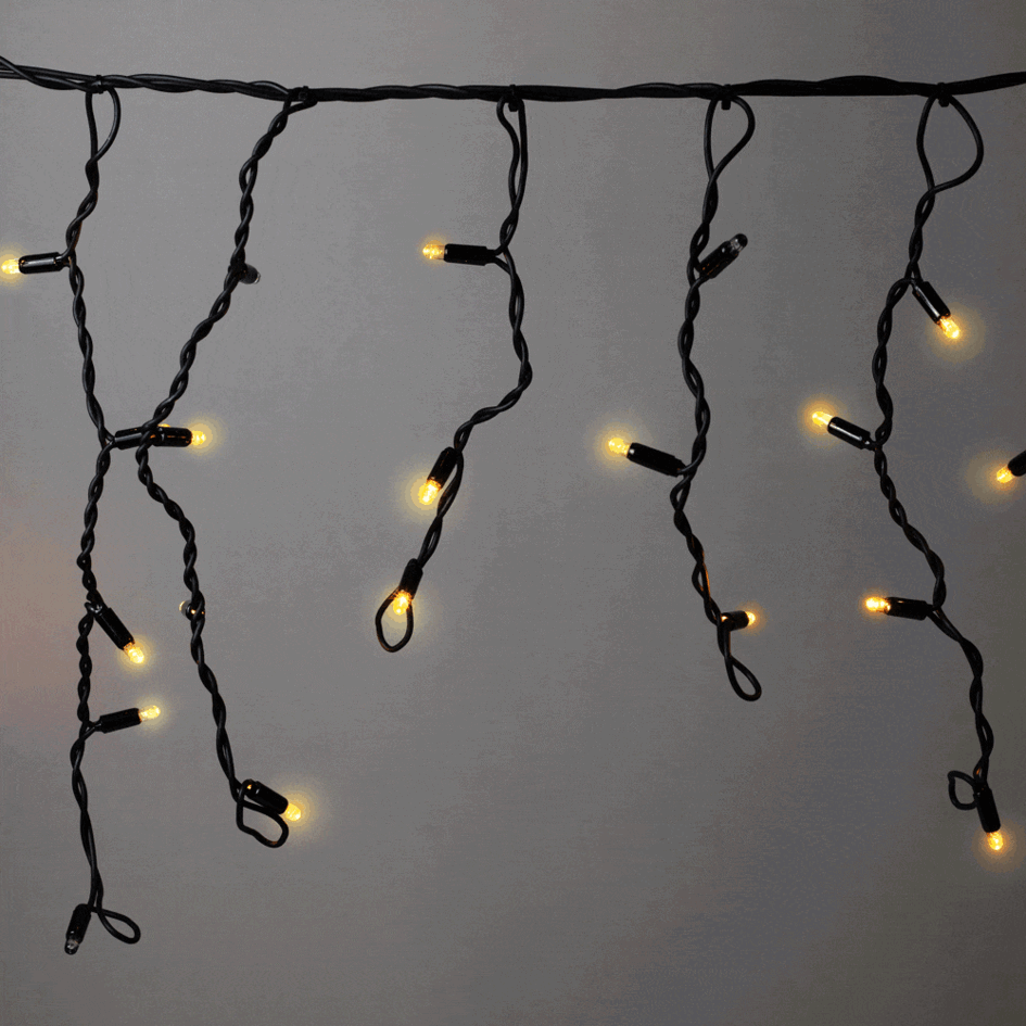 Kopplingsbar istappsbelysning | från 3 meter | 114 LED | varmvit med glitter | gummi