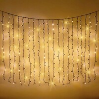 Kopplingsbar ljusgardin svart | från 2 meter | 300 LED | 2200K extra varmvit med glitter | gummi