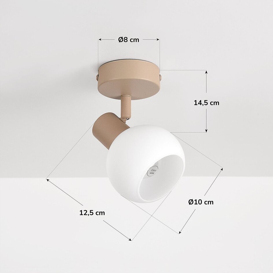 Justerbar takspotlight Pilou med mjölkvitt glas - beige